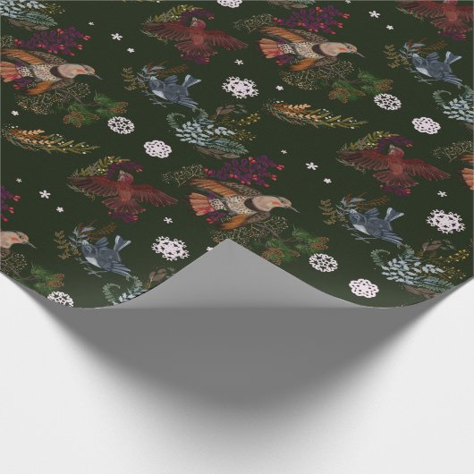 American Bird Woodland kerstwrapping Paper Cadeaupapier (Hoek)