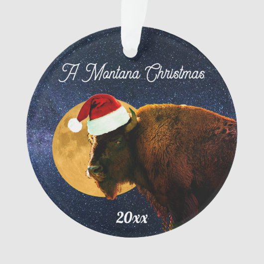 American Bison, Full Moon en Santa Hat Ormenas Ornament (voorkant)