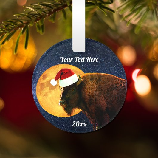 American Bison, Full Moon en Santa Hat Ornament