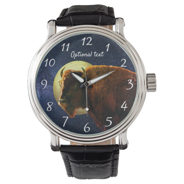 American Bison, Full Moon en Sterrennacht Horloge (Voorkant)
