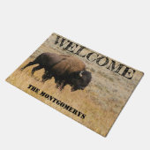 American Bison Grazes in Meadow Grass Foto aangepa Deurmat (Schuin)