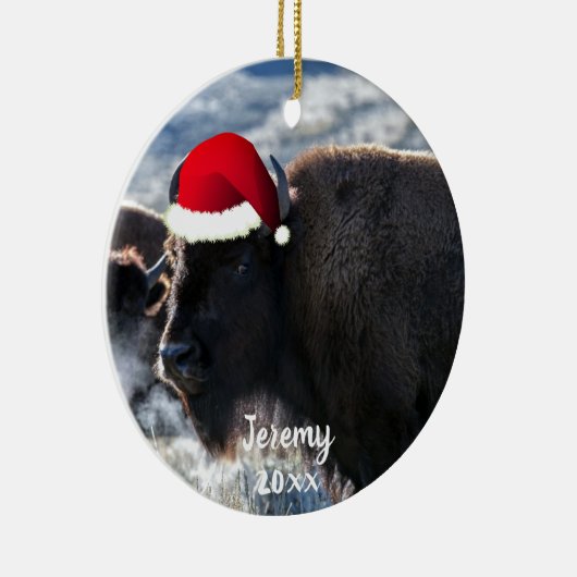 American Bison in Santa Hat  Keramisch Ornament (Rechts)