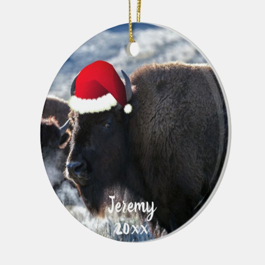 American Bison in Santa Hat  Keramisch Ornament (Links)