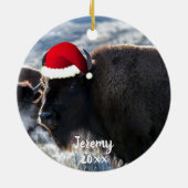 American Bison in Santa Hat  Keramisch Ornament (Achterkant)