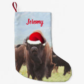 American Bison in Santa    HatSmall Kerstmis Stoc Kleine Kerstsok (Voorkant)