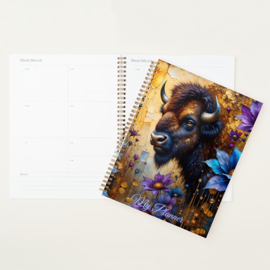 American Bison in textured Flower *Personalize* Planner (Display)