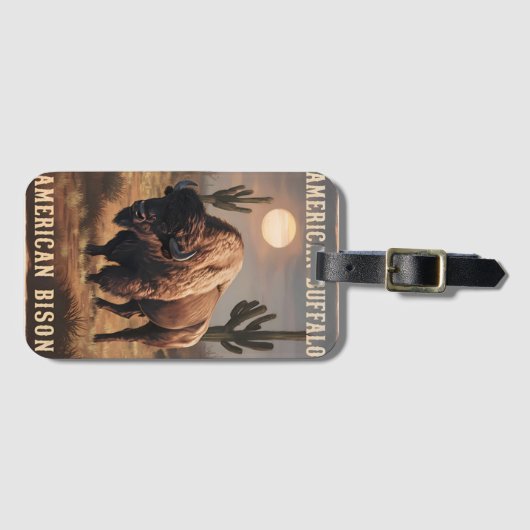 American Bison Sunset Bagagelabel (Voorkant (horizontaal))