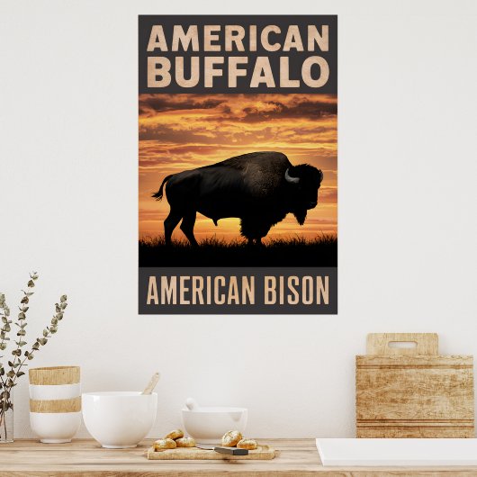 American Bison Sunset Silhouet Poster (Keuken)