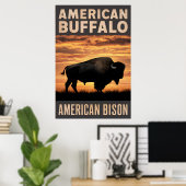 American Bison Sunset Silhouet Poster (Thuiskantoor)