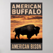 American Bison Sunset Silhouet Poster (Voorkant)