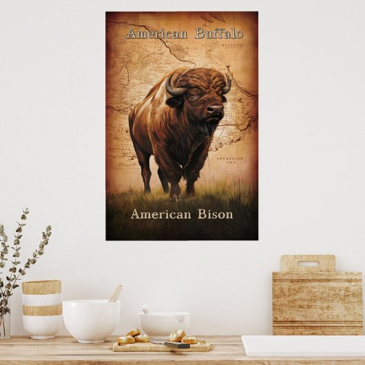American Bizon op de kaart Poster (Keuken)