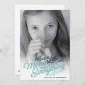 American Blue Ribbon Script Holiday Photo Card Feestdagenkaart (Voorkant / Achterkant)