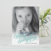 American Blue Ribbon Script Holiday Photo Card Feestdagenkaart (Staand voorkant)