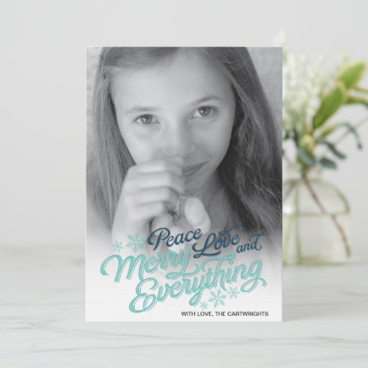 American Blue Ribbon Script Holiday Photo Card Feestdagenkaart (Staand voorkant)