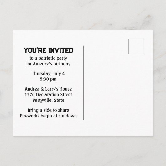 American Blue Starburst Patriottische Partij Uitnodiging Briefkaart (Achterkant)