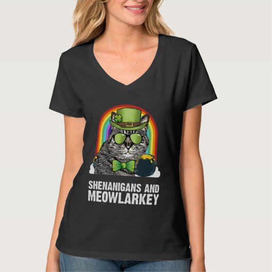 American Bobtail Cat Meowlarkey St Patricks Day T-shirt (Voorkant)