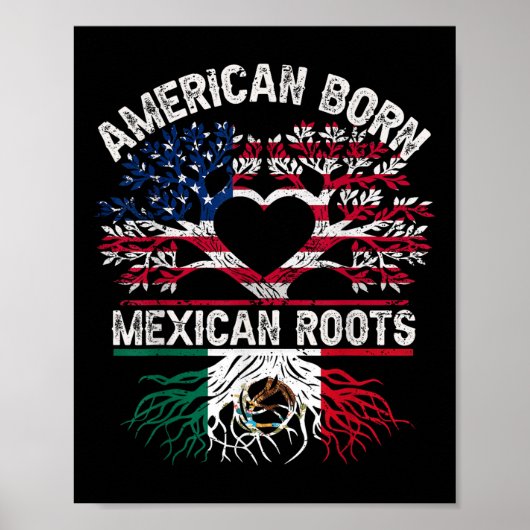 American Born Mexican Roots Flag Tree Mexico Usa H Poster (Voorkant)