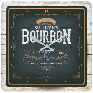 -American Bourbon Personalized Whiskey Bar Vierkante Klok
