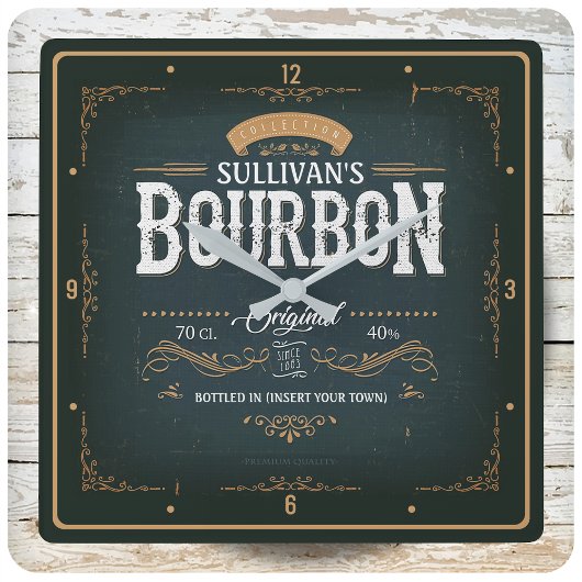 -American Bourbon Personalized Whiskey Bar Vierkante Klok