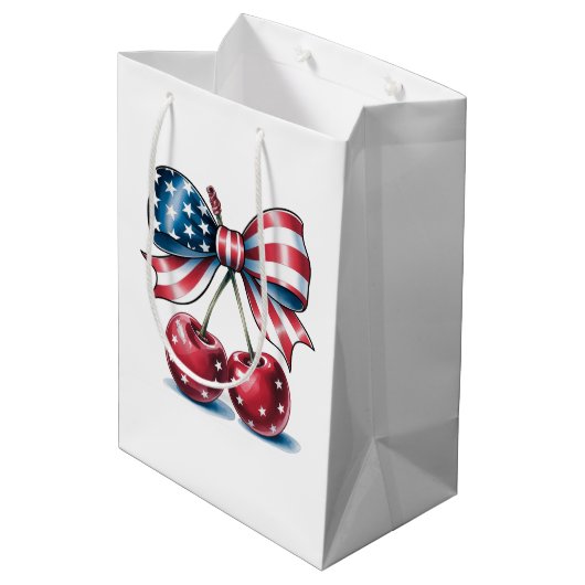 American Bow With Cherries  Medium Cadeauzakje (Achterkant Gekanteld)