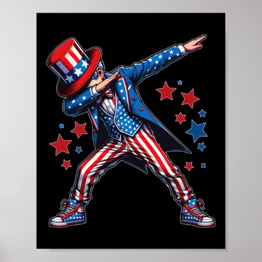 American Boy Dabbing Patriottisch 4 juli Kinder Poster (Voorkant)