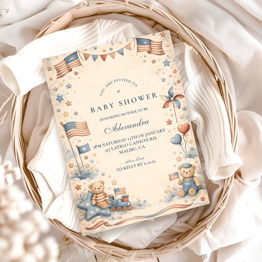 American Boy Stars and Stripes Baby Shower Kaart