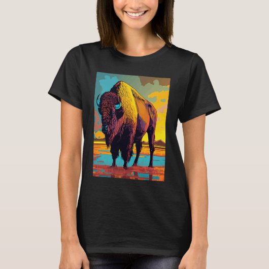 American Buffalo Animal Pop Bison Grilling T-shirt (Voorkant)