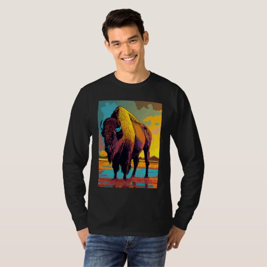 American Buffalo Animal Pop Bison Grilling T-shirt (Voorkant volledig)