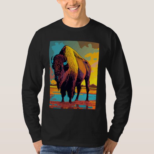American Buffalo Animal Pop Bison Grilling T-shirt (Voorkant)