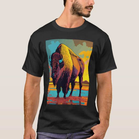 American Buffalo Animal Pop Bison Grilling T-shirt (Voorkant)