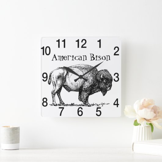 American Buffalo Bison Vierkante Klok (Huis)