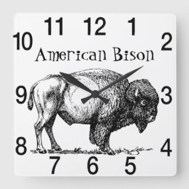 American Buffalo Bison Vierkante Klok