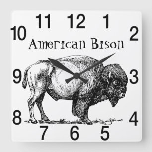 American Buffalo Bison Vierkante Klok