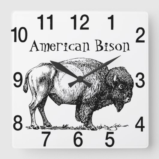 American Buffalo Bison Vierkante Klok (Voorkant)