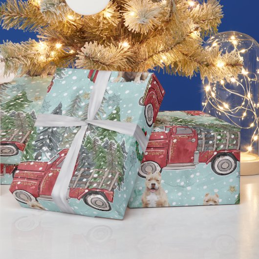 American buldog Red Kerstmis Truck Festive Cadeaupapier (Feestdagen)
