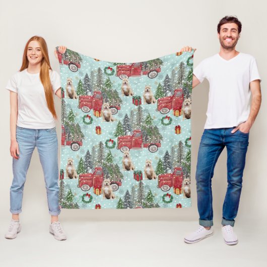 American buldog Red Kerstmis Truck Festive Fleece Deken (In situ)