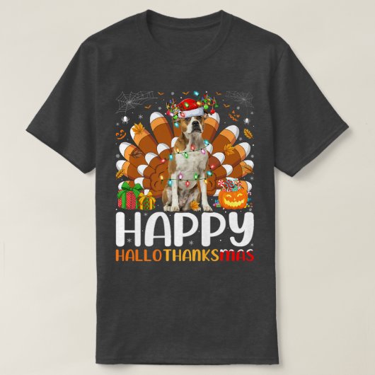 American Bulldog Halloween Happy Kerstfeest T-shirt (Design voorkant)