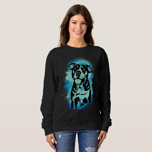 American Bulldog Paint Blue Design Dog Mom Dad Trui (Voorkant volledig)