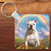 American Bulldog Rainbow Bridge Aangepaste hondenn Sleutelhanger (Voorkant)