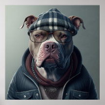 American Bully Hipster Dog Poster