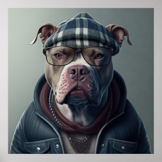 American Bully Hipster Dog Poster (Voorkant)