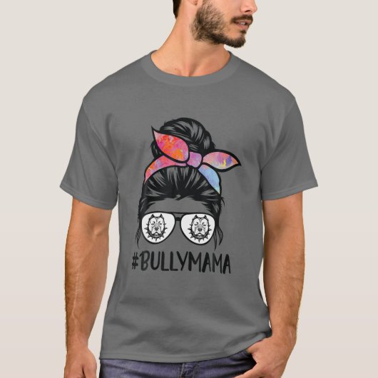 American Bully Mam Messy Bun Hair Glasses, Bully M T-shirt (Voorkant)