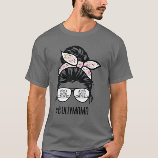 American Bully Mom Messy Bun Hair Glasses, Bully M T-shirt (Voorkant)