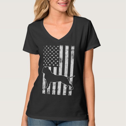 American Bully PitBull Dog With American Flag Vint T-shirt (Voorkant)