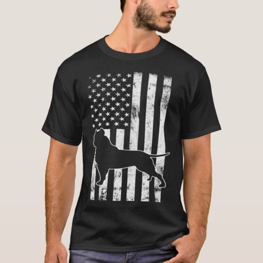 American Bully PitBull Dog With American Flag Vint T-shirt (Voorkant)