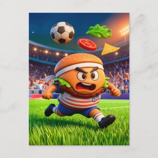 American burger soccer player charging across stad briefkaart (Voorkant)