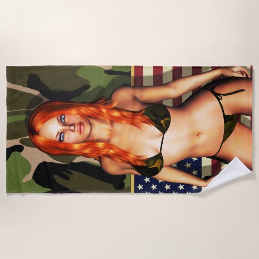 American Camo Bikini Babe Strandlaken (Voorkant)