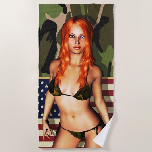 American Camo Bikini Babe Strandlaken (Voorkant)