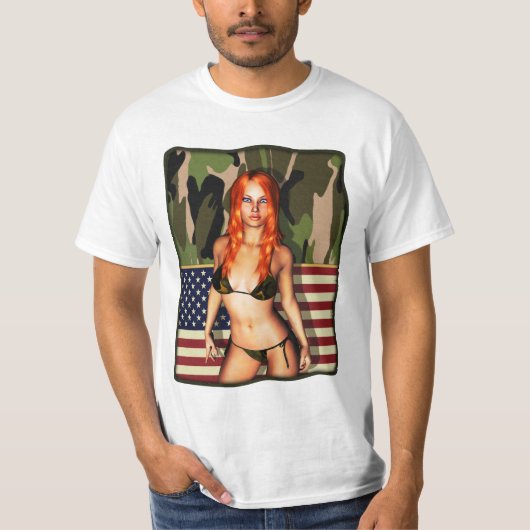 American Camo Bikini Babe T-shirt (Voorkant)