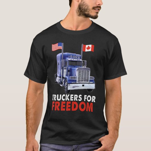 American Canada Flag Freedom Convoy 2022 TRUCKER D T-shirt (Voorkant)